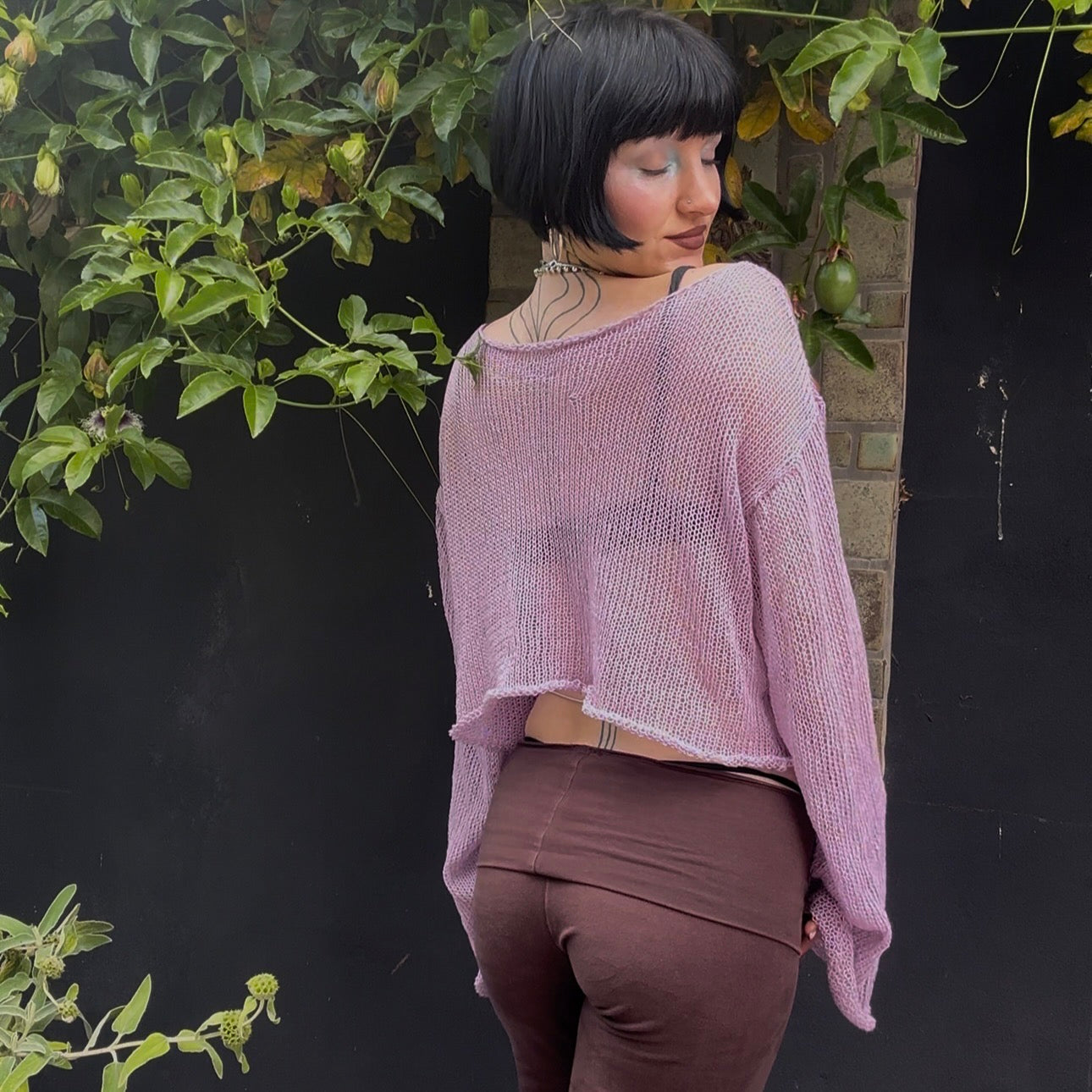 Hessea Knit Crop Sweater Top *