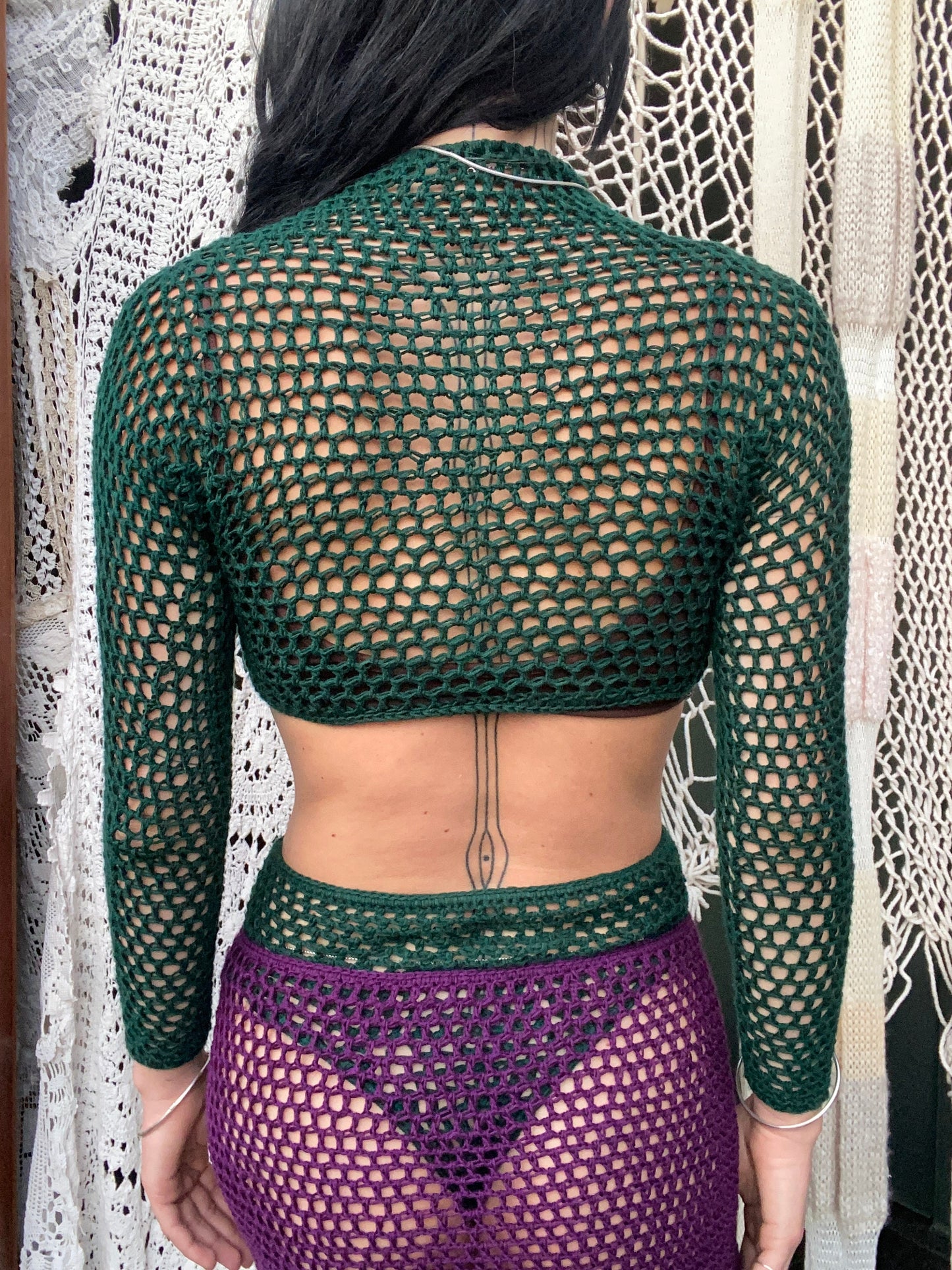 The Tributary Mesh Crochet Top in Emerald