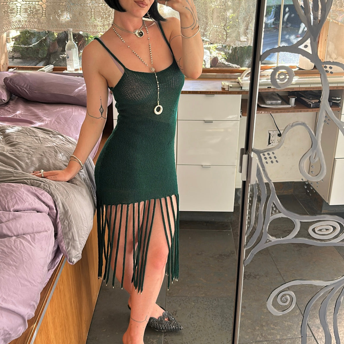 Medeina Knit Tassel Mini Dress