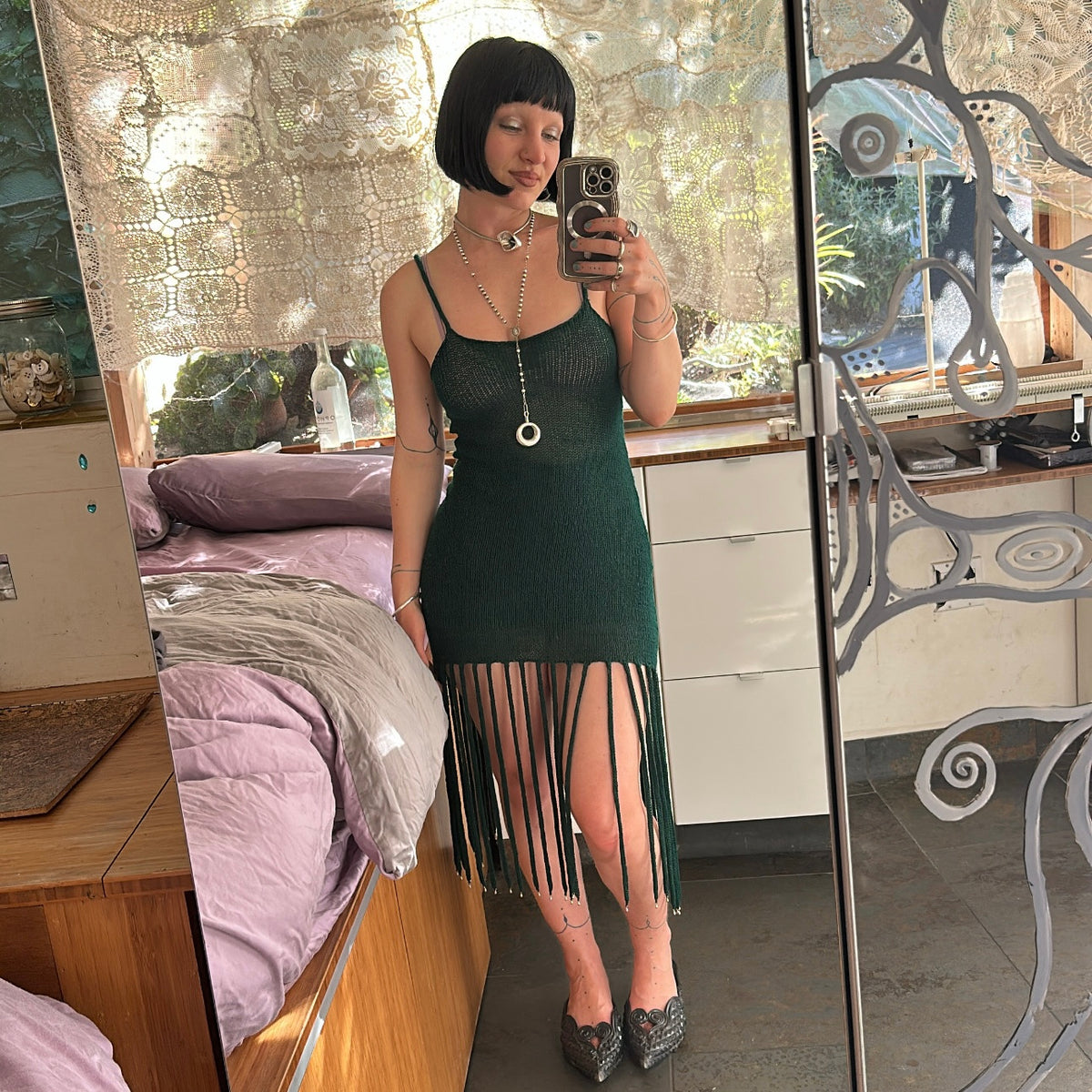 Medeina Knit Tassel Mini Dress