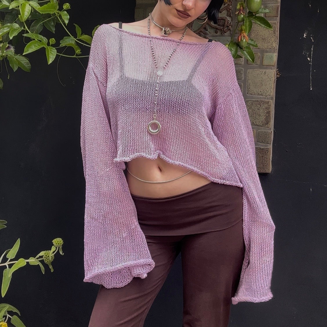 Hessea Knit Crop Sweater Top *