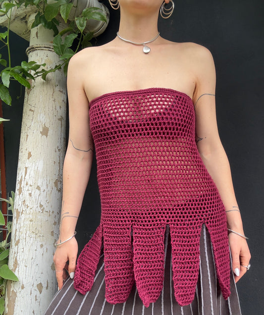 Octavia Crochet Mesh Tassel Tube Top/Skirt
