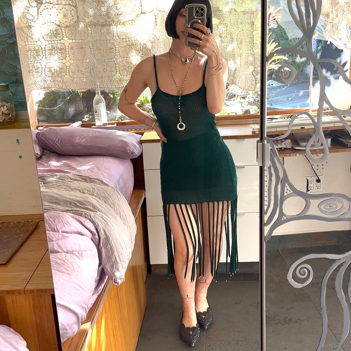 Medeina Knit Tassel Mini Dress