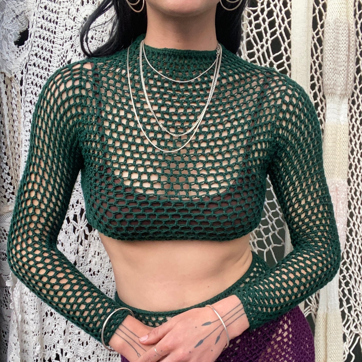 The Tributary Mesh Crochet Top in Emerald