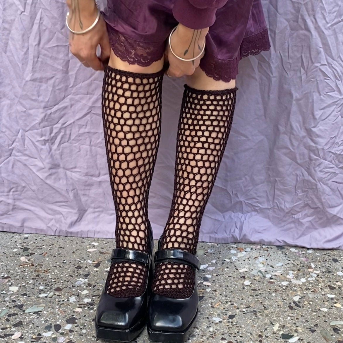 Rosehip Mesh High Socks Pattern