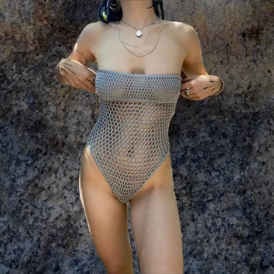 Seastar Mesh Crochet Strapless Bodysuit