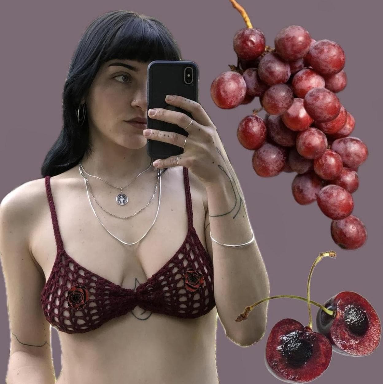 Cherry Heart Lace Bralette Crochet Pattern